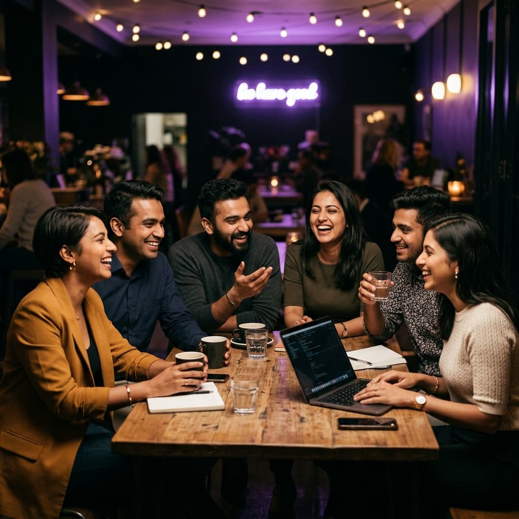 Group of working professionals networking at a cafe